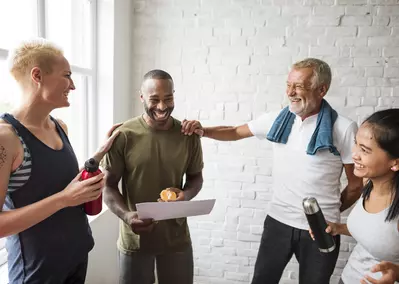 exercise group laughing