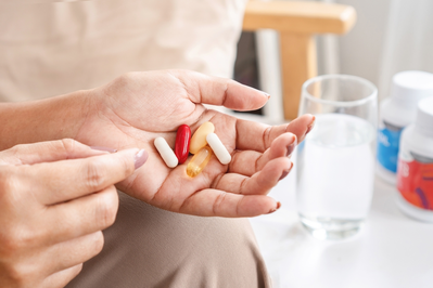 woman holding pills